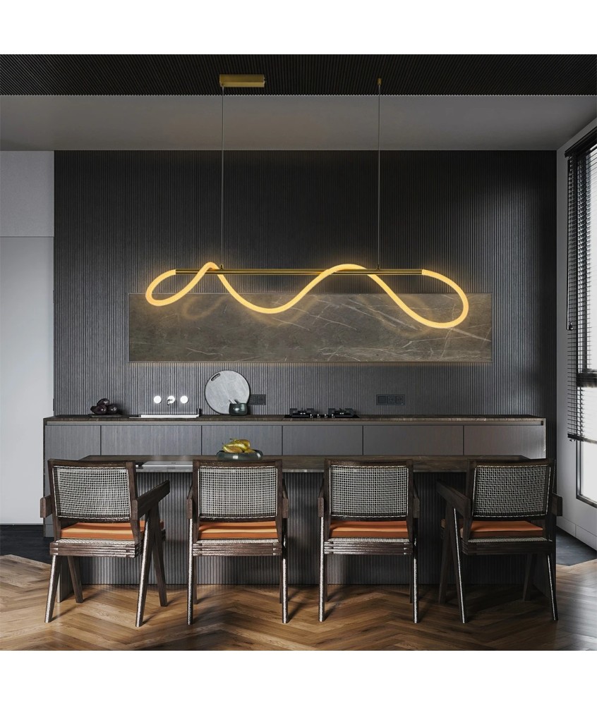 kelvo® GLOW KLV-101-0166 Κρεμαστό Φωτιστικό Οροφής LED 34W 3400lm 360° AC 220-240V IP20 Ρυθμιζόμενο Λευκό CCT με Χειριστήριο από 2700K έως 6000K Dimmable - Lumileds SMD Chip - Χρυσό Πλατίνα - Μ140 x Π40 x Υ30cm - 3 Χρόνια Εγγύηση